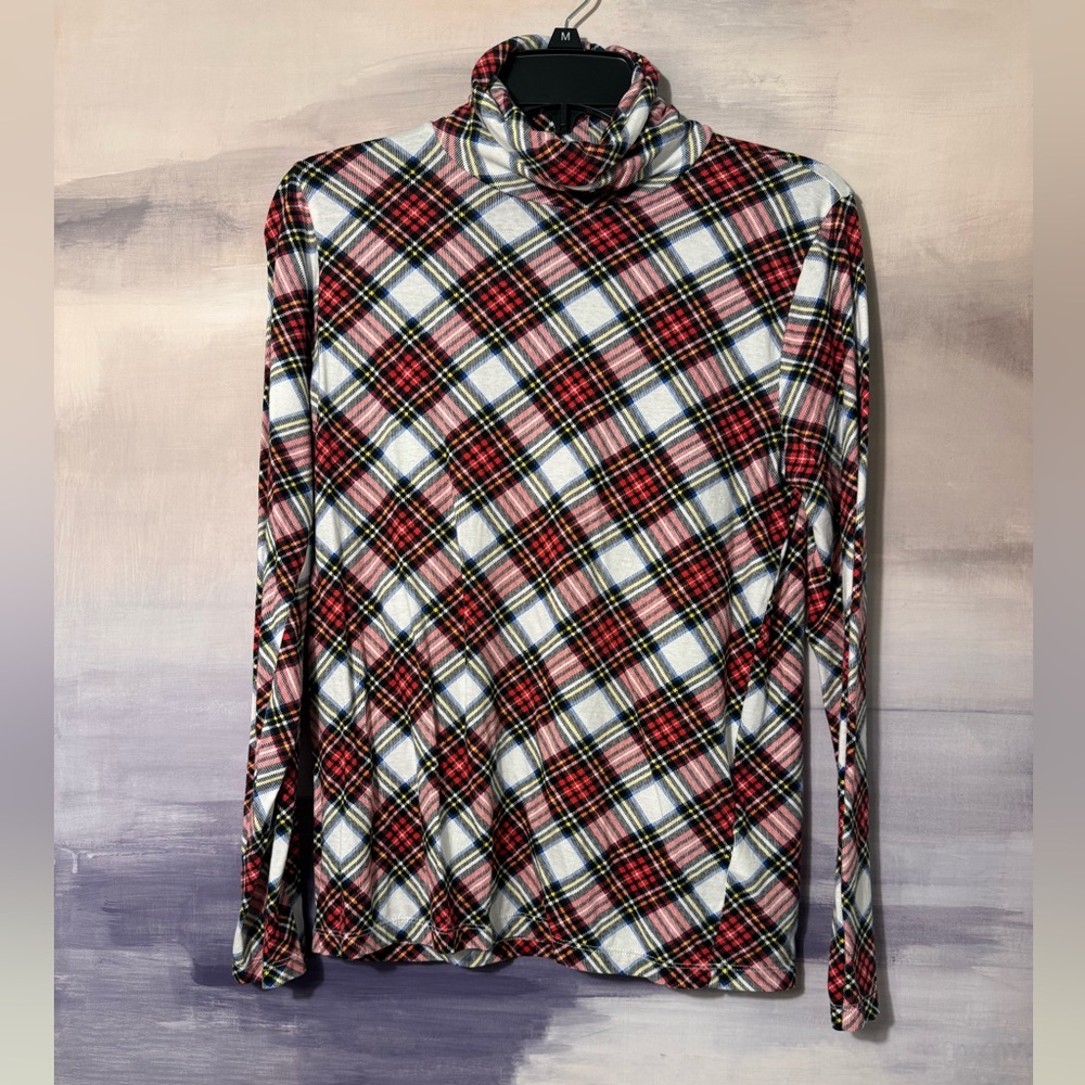 J. Crew Women’s Red Multicolor Plaid Turtleneck Long Sleeve Shirt
